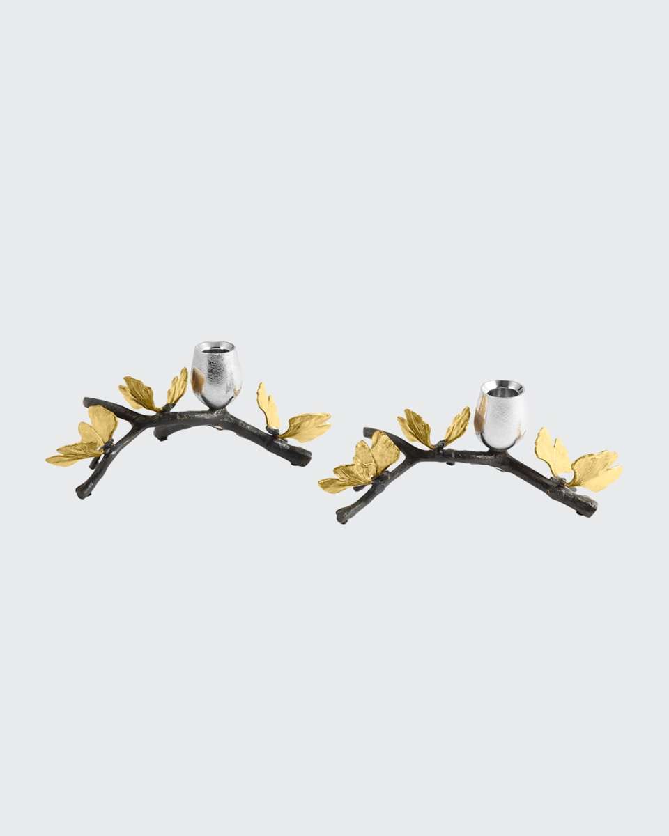 Butterfly Ginkgo Candleholders Low S/2
